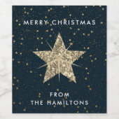 Blauw & Goud | Kerstster Wijn Etiket (Enkel label)