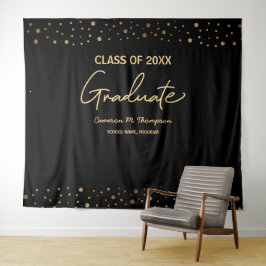 Blauw Goud Klas Afstudeerfoto Achtergrond Geslaagd Wandkleed