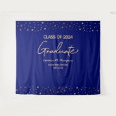 Blauw Goud Klas van 2024 Foto-achtergrond Afgestud Wandkleed (Voorkant (horizontaal))