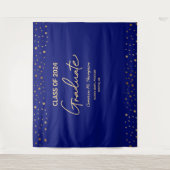 Blauw Goud Klas van 2024 Foto-achtergrond Afgestud Wandkleed (Voorkant)