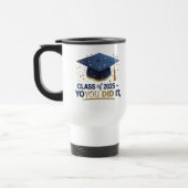 Blauw & Goud Klasse van 2025 Afstuderen Travel Mug Reisbeker (Links)
