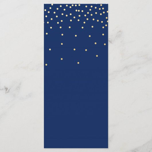 Blauw & Goud Klein Confetti Bruiloft Menu Kaart (Achterkant)