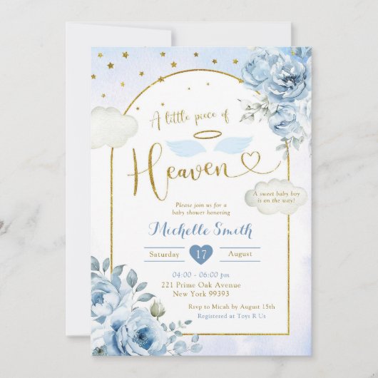 Blauw Goud Klein Stuk van Hemels Baby shower Kaart (Voorkant)