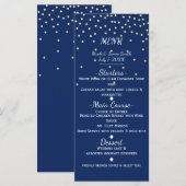 Blauw & Goud Kleine Confetti Trouwmenu Menu (Voorkant / Achterkant)