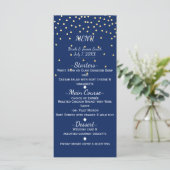 Blauw & Goud Kleine Confetti Trouwmenu Menu (Staand voorkant)