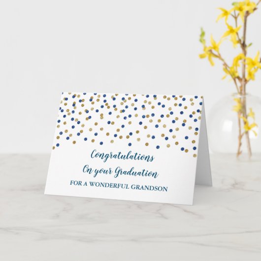 Blauw Goud Kleinzoon Gefeliciteerd Afstuderen Kaart (Gele Bloem)