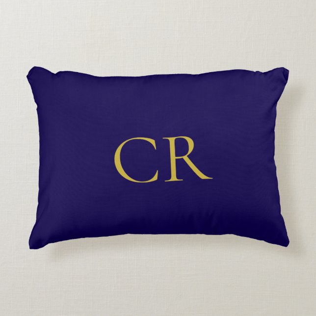 Blauw & Goud Kleur Monogram Modern Minimalistisch  Accent Kussen (Voorkant)