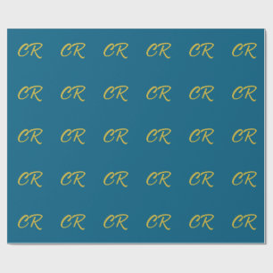 Blauw & Goud Kleur Monogram Modern Minimalistisch Cadeaupapier