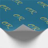 Blauw & Goud Kleur Monogram Modern Minimalistisch  Cadeaupapier (Hoek)