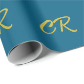 Blauw & Goud Kleur Monogram Modern Minimalistisch  Cadeaupapier (Rol Hoek)
