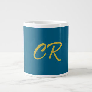 Blauw & Goud Kleur Monogram Modern Minimalistisch  Grote Koffiekop