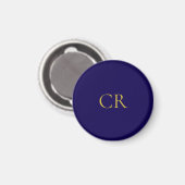 Blauw & Goud Kleur Monogram Modern Minimalistisch Magneet (Voorkant / Achterkant)