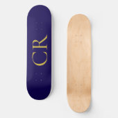 Blauw & Goud Kleur Monogram Modern Minimalistisch Persoonlijk Skateboard (Voorkant)