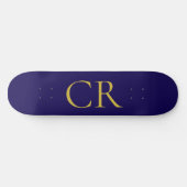 Blauw & Goud Kleur Monogram Modern Minimalistisch Persoonlijk Skateboard (Horizontaal)