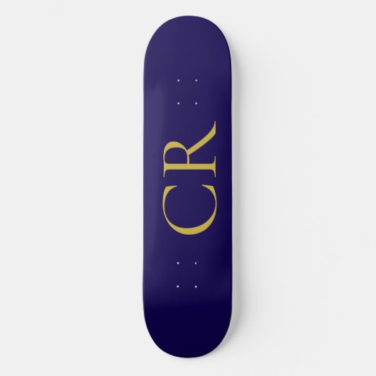 Blauw & Goud Kleur Monogram Modern Minimalistisch Persoonlijk Skateboard (Voorkant)