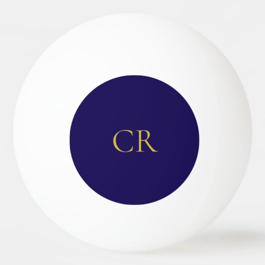 Blauw & Goud Kleur Monogram Modern Minimalistisch Pingpongbal (Voorkant)