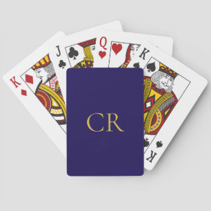 Blauw & Goud Kleur Monogram Modern Minimalistisch Pokerkaarten