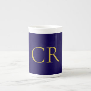 Blauw & Goud Kleur Monogram Modern Minimalistisch  Porselein Kop