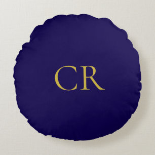 Blauw & Goud Kleur Monogram Modern Minimalistisch Rond Kussen