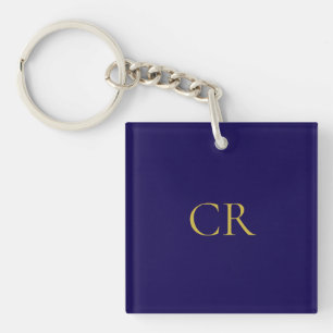 Blauw & Goud Kleur Monogram Modern Minimalistisch Sleutelhanger