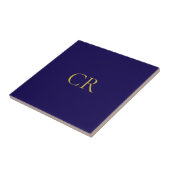 Blauw & Goud Kleur Monogram Modern Minimalistisch Tegeltje (Zijkant)