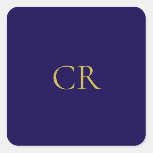 Blauw & Goud Kleur Monogram Modern Minimalistisch Vierkante Sticker