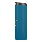 Blauw & Goud Kleur Monogram Moderne Minimalist Thermosbeker (Geroteerd rechts)