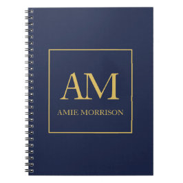Blauw Goud Kleuren Monogram Eerste Letters Naam Notitieboek