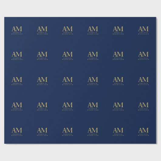 Blauw Goud Kleuren Monogram Initiele Letters Naam Cadeaupapier (Vlak)