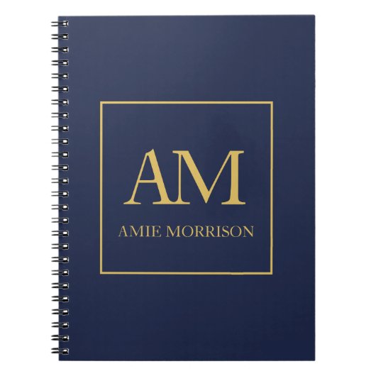 Blauw Goud Kleuren Monogram Initiele Letters Naam Notitieboek (Voorkant)