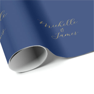 Blauw & Goud Kleuren Professioneel Moderne Naam Cadeaupapier