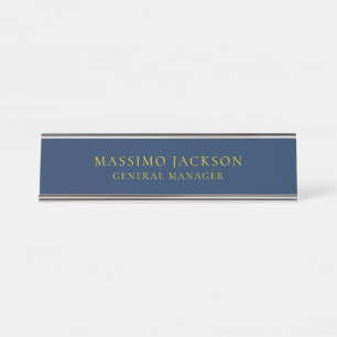 Blauw Goud Kleuren Professioneel Trendy Minimalist Bureau Naambordje