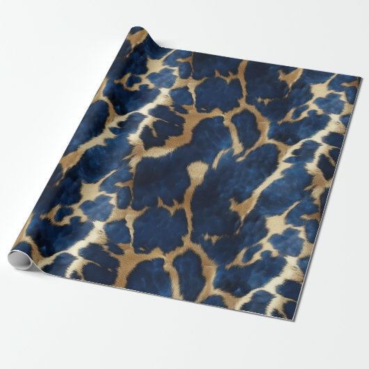 Blauw Goud Koeienhuid Cadeaupapier (Uitgerold)