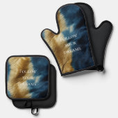 Blauw Goud Koeienhuid Ovenwant & Pannenlap Set (Voorkant / Achterkant)