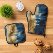 Blauw Goud Koeienhuid Ovenwant & Pannenlap Set (Top down)