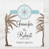 Blauw Goud Kompas Roos Strand Bruiloft Wijn Label Etiket (Enkel label)