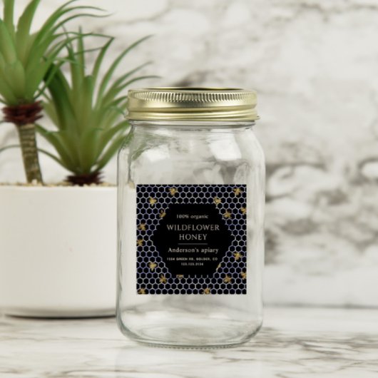 Blauw Goud Koningin Bee Honey Jar Label