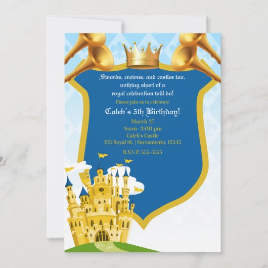 Blauw & Goud Koninklijk Prins Kasteel Verjaardagsf Kaart (Voorkant)