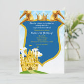 Blauw & Goud Koninklijk Prins Kasteel Verjaardagsf Kaart (Staand voorkant)