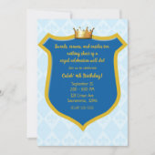 Blauw & Goud Koninklijk Schild & Kroonprins Feest Kaart (Voorkant)
