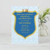 Blauw & Goud Koninklijk Schild & Kroonprins Feest Kaart (Staand voorkant)