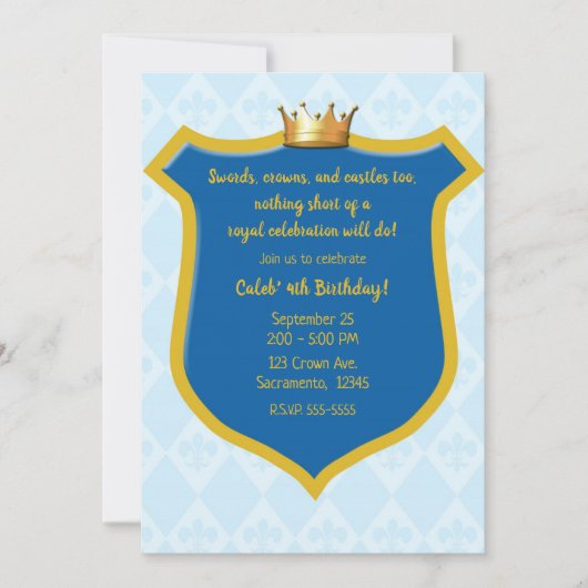 Blauw & Goud Koninklijk Schild & Kroonprins Partij Kaart (Voorkant)