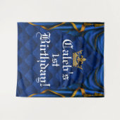 Blauw & Goud Koninklijke Elegante Verjaardagsfeest Wandkleed (Voorkant (horizontaal))