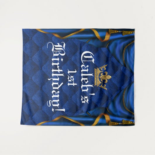Blauw & Goud Koninklijke Elegante Verjaardagsfeest Wandkleed (Voorkant (horizontaal))