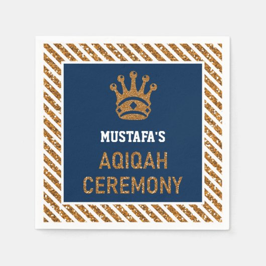Blauw Goud Koninklijke Kroonprins Aqiqah Papier Servet (Voorkant)