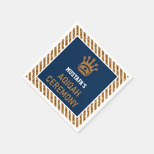Blauw Goud Koninklijke Kroonprins Aqiqah Papier Servet (Hoek)