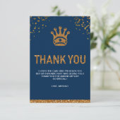 Blauw Goud Koninklijke Prins Kroon Verjaardagsfees Bedankkaart (Staand voorkant)