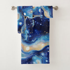 Blauw Goud Kosmisch Abstract met Draaiende Nevel Bad Handdoek