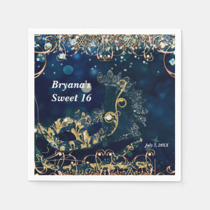 Blauw & Goud Kostuum Maskerade Masker Verjaardagsf Servet