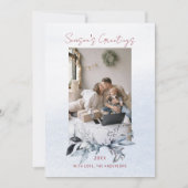 Blauw Goud Krans Paar Familie Een Foto Kerst Feestdagenkaart (Voorkant)